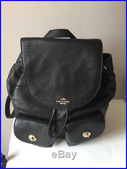 NWT COACH Billie Black Gold Leather Backpack Large Laptop Book Bag Gold F37410 | Womens Laptop Bag