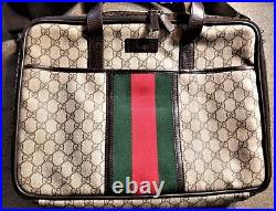100% Auth Gucci Classic Vintage Monogram Laptop Carrying Bag Preowned Brown