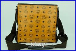100% Authentic MCM Cognac Visetos Messenger Laptop Unisex Crossbody Bag Dust Bag