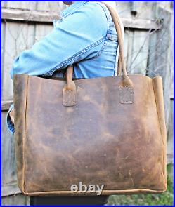 100% Genuine Cowhide Leather Tote Bag Handbag Work Laptop Bag Crossbody bag