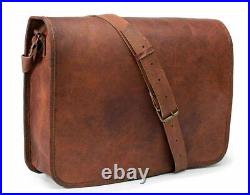 15 Leather Full Flap Waxed Canvas Laptop Satchel Shoulder Padded Messenger Bag