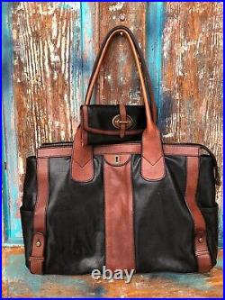 2 pc XL Fossil Vintage Reissue Brown Leather Weekender Tote Briefcase Laptop