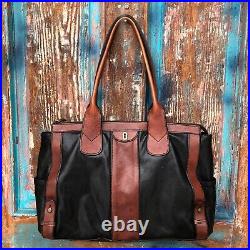 2 pc XL Fossil Vintage Reissue Brown Leather Weekender Tote Briefcase Laptop