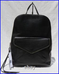 $295 REBECCA MINKOFF Black Leather Envelope Backpack Zip Trim Purse Laptop Bag