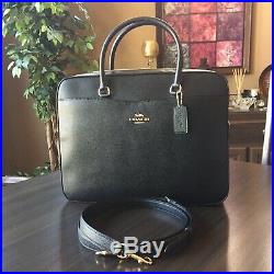 $378 COACH LAPTOP BAG WOMAN'S LEATHER CROSSBODY Black With Gold NEW F39022
