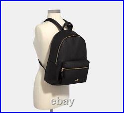 $428 NEW Coach F29004 BLACK Backpack Pebble Leather Full Size LARGE Charlie Bag