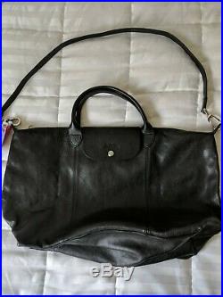 $670 New Longchamp Womens Black Genuine Lamb Leather Large Shoulder Laptop Bag