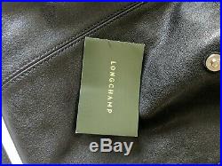 $670 New Longchamp Womens Black Genuine Lamb Leather Large Shoulder Laptop Bag