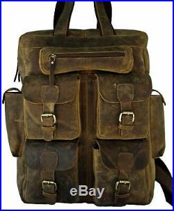 AOL 18 Leather Backpack for Men/Women Brown Leather Multipurpose Laptop Back