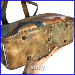 Anuschka NEVER USED Handpainted Leather Laptop Bag + Padded Insert Southwest NEW