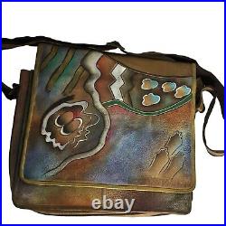 Anuschka NEVER USED Handpainted Leather Messenger Bag + Padded Laptop Insert NEW