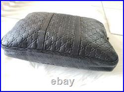 Auth Gucci Guccissima Black Briefcase Laptop Leather Logo Medium TopHandle Bag