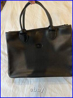 Auth LONGCHAMP Black Leather Bag Laptop Book Bag