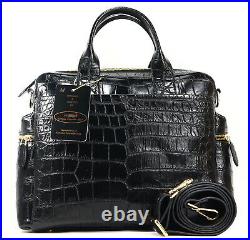 Authenic Crocodile Leather Briefcase Business Bag Black Crossbody withStrap Large