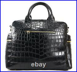 Authenic Crocodile Leather Briefcase Business Bag Black Crossbody withStrap Large