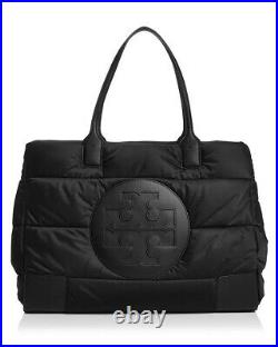 Authentic Tory Burch Ella Puffer Tote Bag Black Polyester Satin Fit 13 Laptop