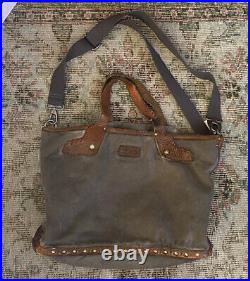 BED STU Handbag Leather Canvas Boho Hippy Bag BEDSTU gray large laptop carryall