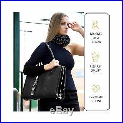 BFB Laptop Bag Women 17 Briefcase Handmade Luxury Vegan Leather Black FBA New
