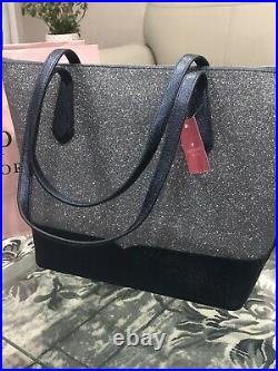 BNWT Kate Spade Large Lola Glitter Tote bag Navy handbag Leather laptop purse