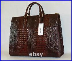 BRAHMIN Rare LUXURIOUS CHOCOLATE WHITNEY MINI CROC BUSINESS COMPUTER TOTE NWT