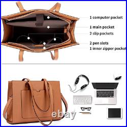 BROMEN Women Briefcase 15.6 Inch Laptop Tote Bag Vintage Leather Handbags Should