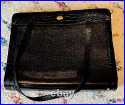 Bally Black Vintage Crocodile Laptop Tote