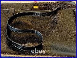 Bally Black Vintage Crocodile Laptop Tote