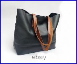 Black Leather Tote Bag For Women Purse handbag laptop bag women gift for her