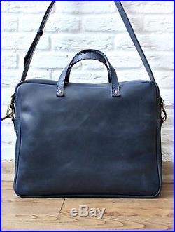 Blue Natural Leather Shoulder Bag Laptop Men's Women's Every Day Business 07004