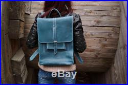 Blue leather city big laptop college travel men woman study unisex backpack