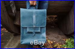 Blue leather city big laptop college travel men woman study unisex backpack