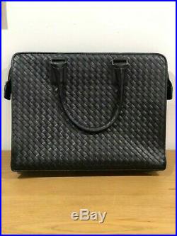 Bottega Veneta Nero Intrecciaro Briefcase Unisex Calf Leather Bag Laptop Bag