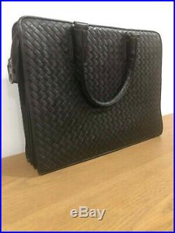 Bottega Veneta Nero Intrecciaro Briefcase Unisex Calf Leather Bag Laptop Bag
