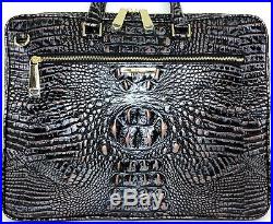 Brahmin Laptop Case Dusk Black Silver Gold Croc Leather Work Business Bag