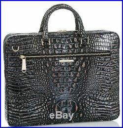 Brahmin Laptop Case Dusk Black Silver Gold Croc Leather Work Business Bag