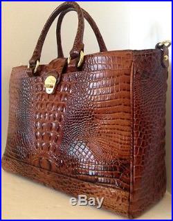 Brahmin Megan Laptop Tech Business Brief Case Bag Pecan Brown Croc Leather
