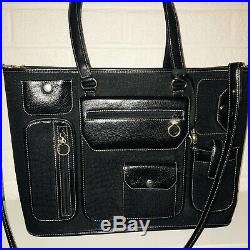 Brighton Black Women's Briefcase Silver Purse Pockets Laptop Bag Msrp $430 Euc
