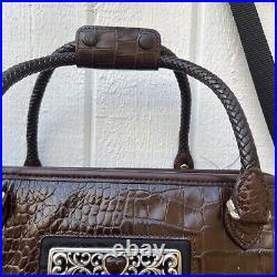 Brighton Lansky Black Brown Croc Leather Weekender Travel Laptop Bag EUC! $480