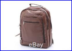 Brown Original Cow Leather Dual-Zip Pocket 15.6 Laptop Backpack for Men & Women