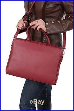 Business Womens RED Real Leather BRIEFCASE Work Office Laptop Shoulder Bag NEW