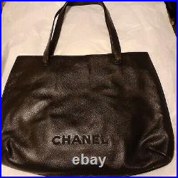 CHANEL CAVIAR HANDBAG Tote Laptop Bag Black Leather MADE in ITALY CC