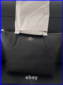 COACH 4454 Zip Top Tote Bag In Black Crossgrain Leather Carryall