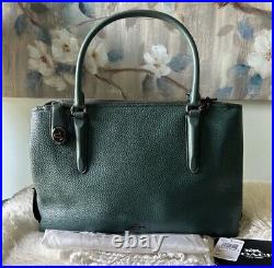 COACH Brooklyn Carryall 34 Dark Green Leather Shoulder Bag Satchel Holds Laptop