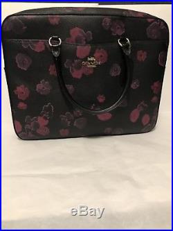 COACH F38985 Womens LAPTOP BAG Crossbody Handbag FLORAL Black Leather Pink New