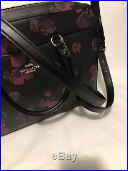 COACH F38985 Womens LAPTOP BAG Crossbody Handbag FLORAL Black Leather Pink New
