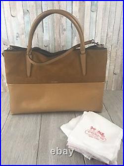 COACH Large Soft Borough Bag in Tan Leather & Suede HONEY Laptop/Tote/Diapers