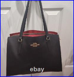 COACH Leather Tatum Carryall Computer Bag Tote BLACK/TRUE RED C4077 With COA