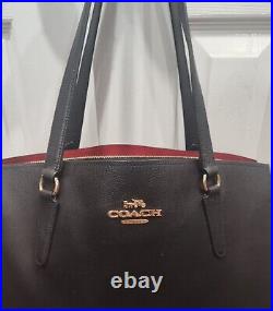 COACH Leather Tatum Carryall Computer Bag Tote BLACK/TRUE RED C4077 With COA