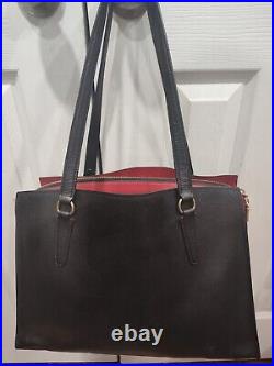 COACH Leather Tatum Carryall Computer Bag Tote BLACK/TRUE RED C4077 With COA