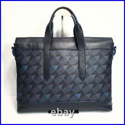 COACH Navy Blue Leather and Coated Canvas Shoulder Laptop Bag C2061-1979